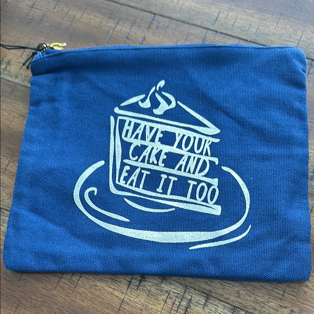 Navy Blue Canvas Pouch with Cake Design